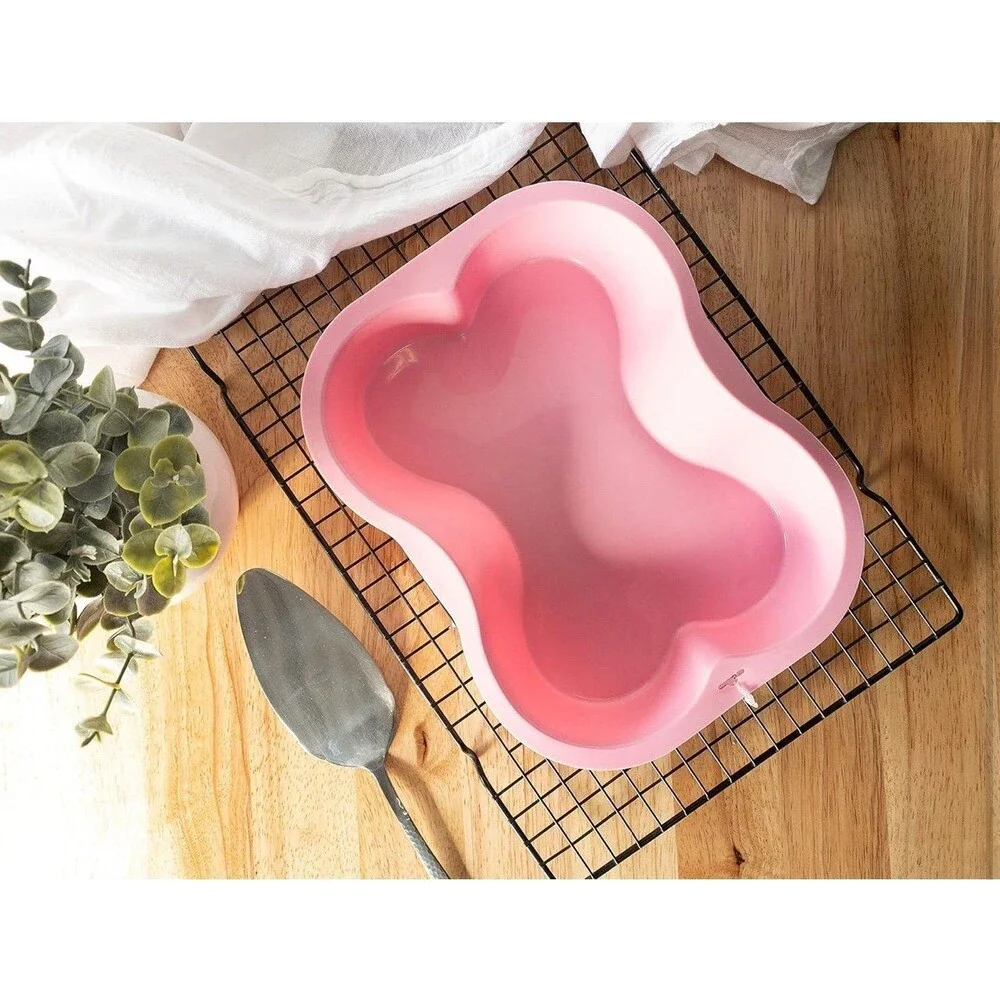 Puppy Cake Dog Bone Shaped Silicone Cake Pan Pink Birthday Party Baking Gift NEW